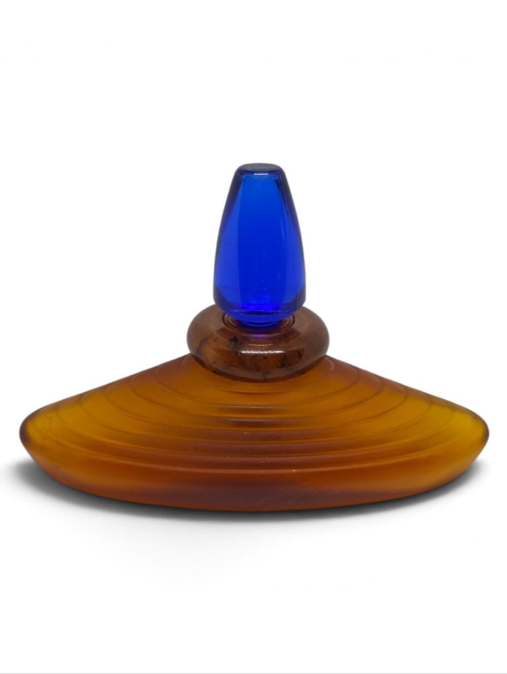 Vintage Yves Rocher Amber Glass 8e Jour Perfume Bottle with Cobalt Blue Stopper